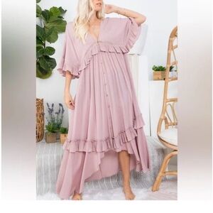 Sweet Lovely by Jen Elegant Pink Ruffle Maxi Dress